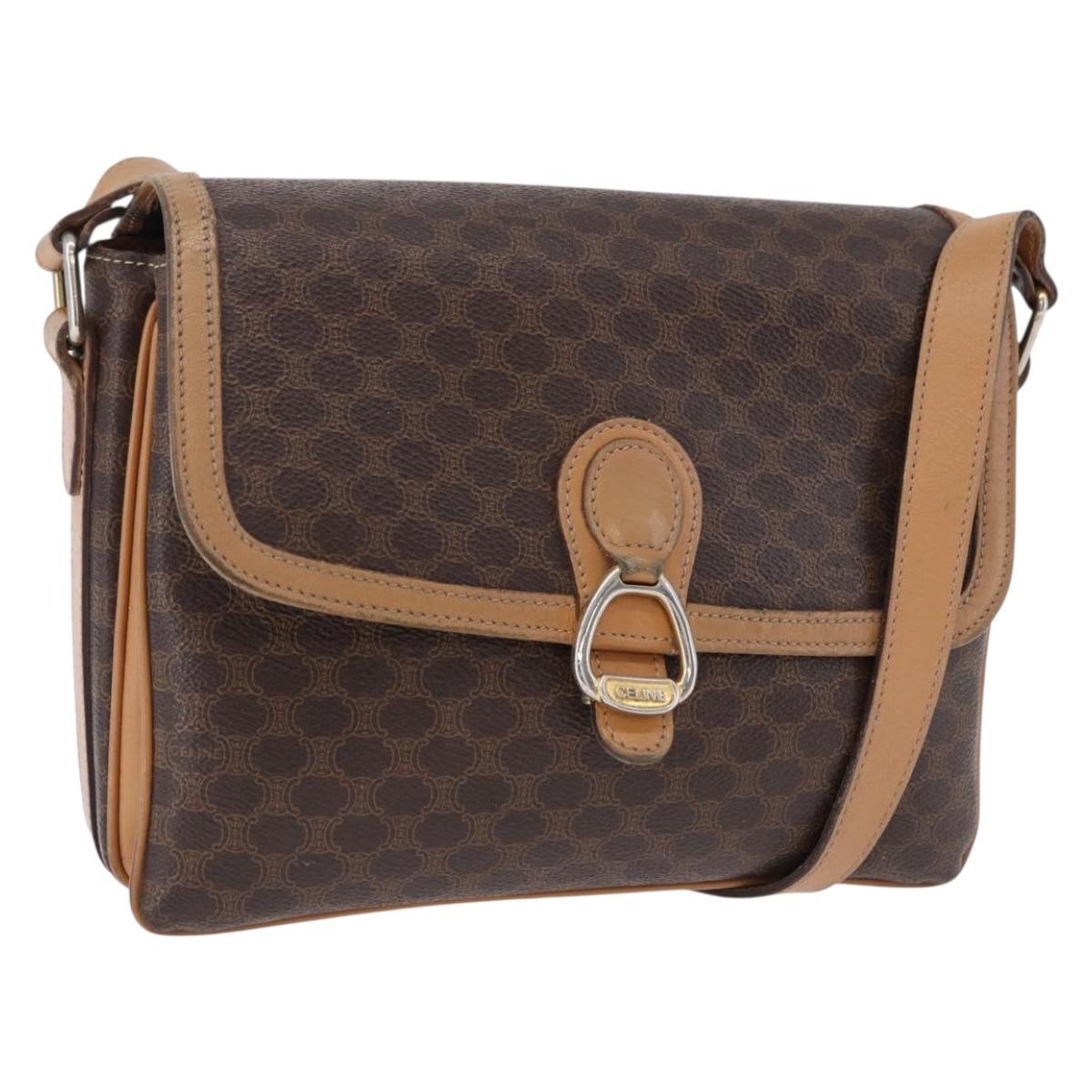 CELINE Macadam Canvas Shoulder Bag PVC Leather Brown Gold Auth ka5312