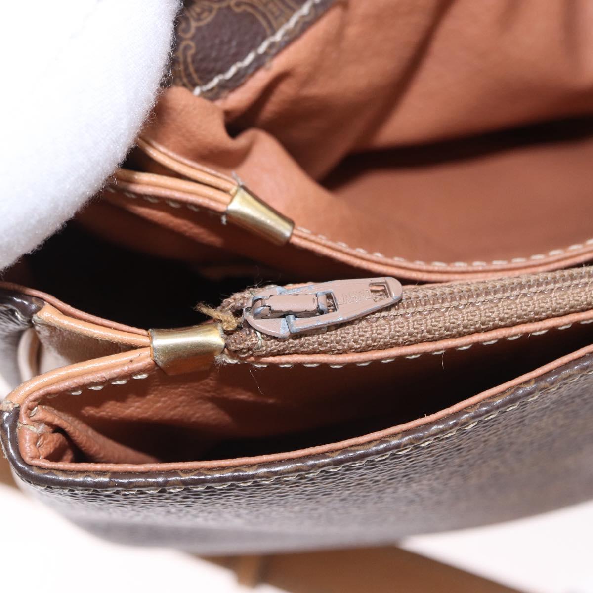 CELINE Macadam Canvas Shoulder Bag PVC Leather Brown Gold Auth ka5312