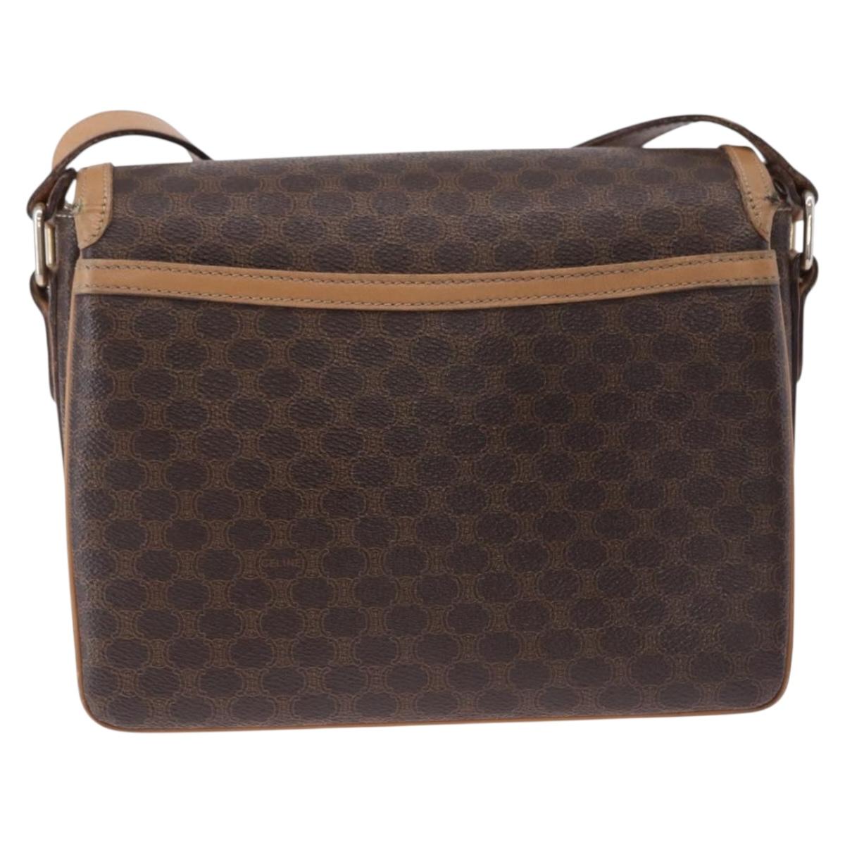 CELINE Macadam Canvas Shoulder Bag PVC Leather Brown Gold Auth ka5312