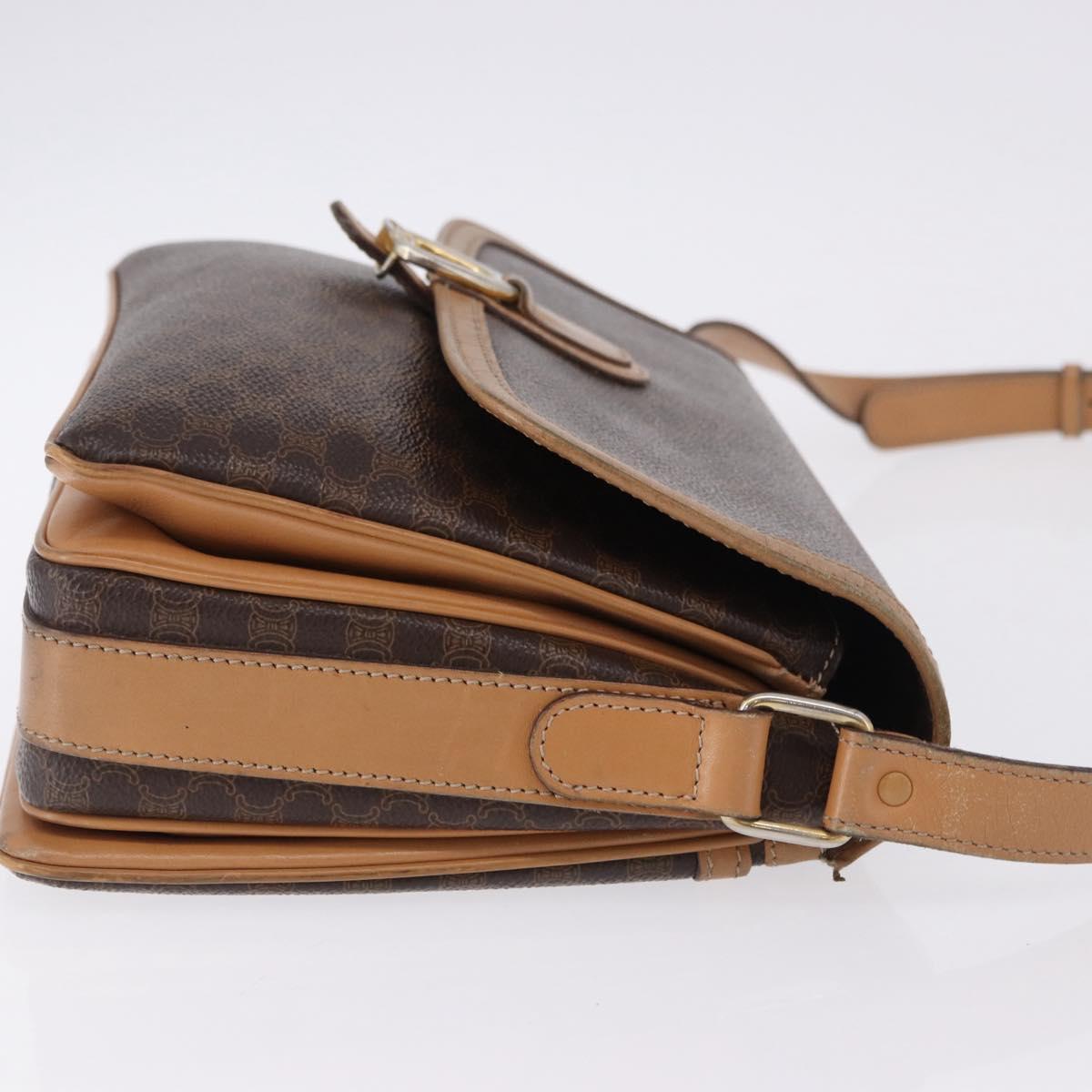 CELINE Macadam Canvas Shoulder Bag PVC Leather Brown Gold Auth ka5312