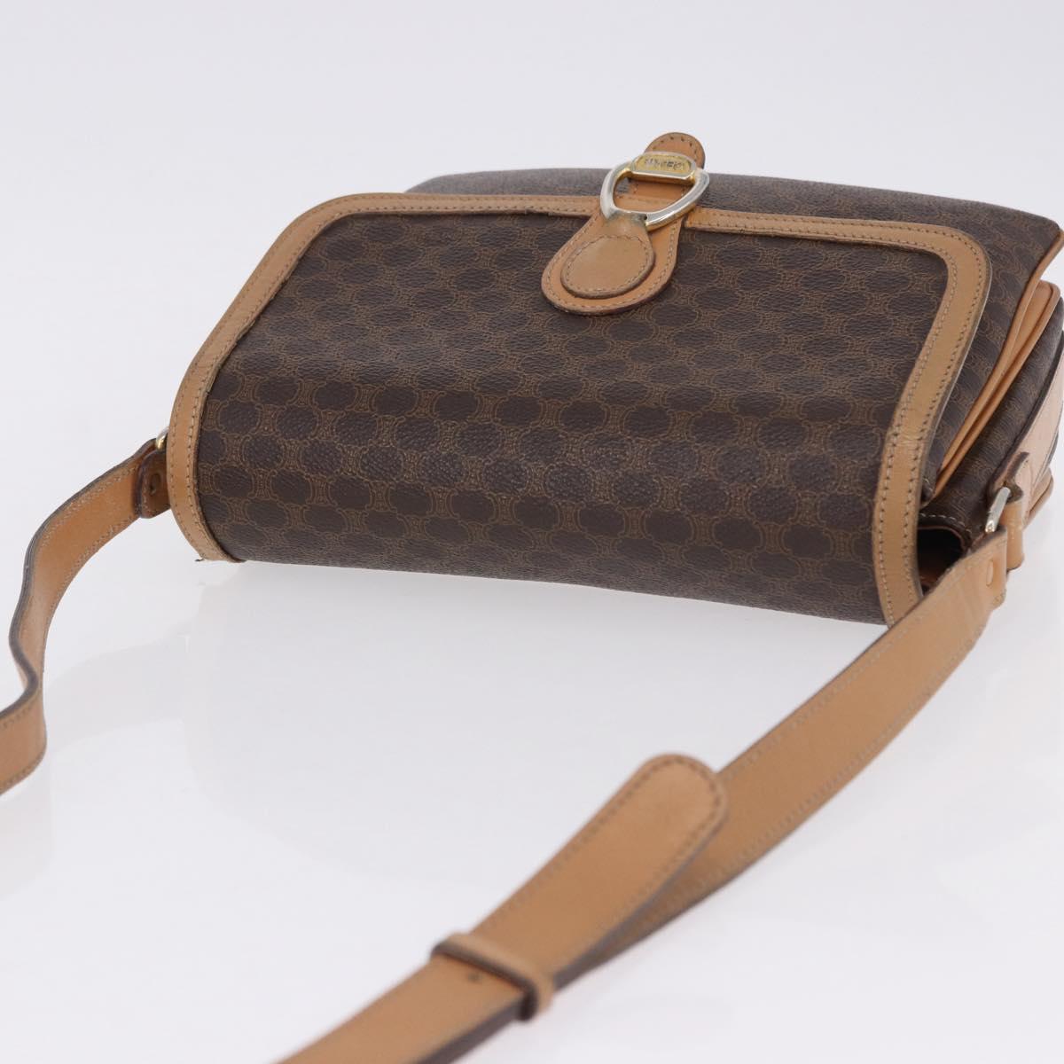 CELINE Macadam Canvas Shoulder Bag PVC Leather Brown Gold Auth ka5312