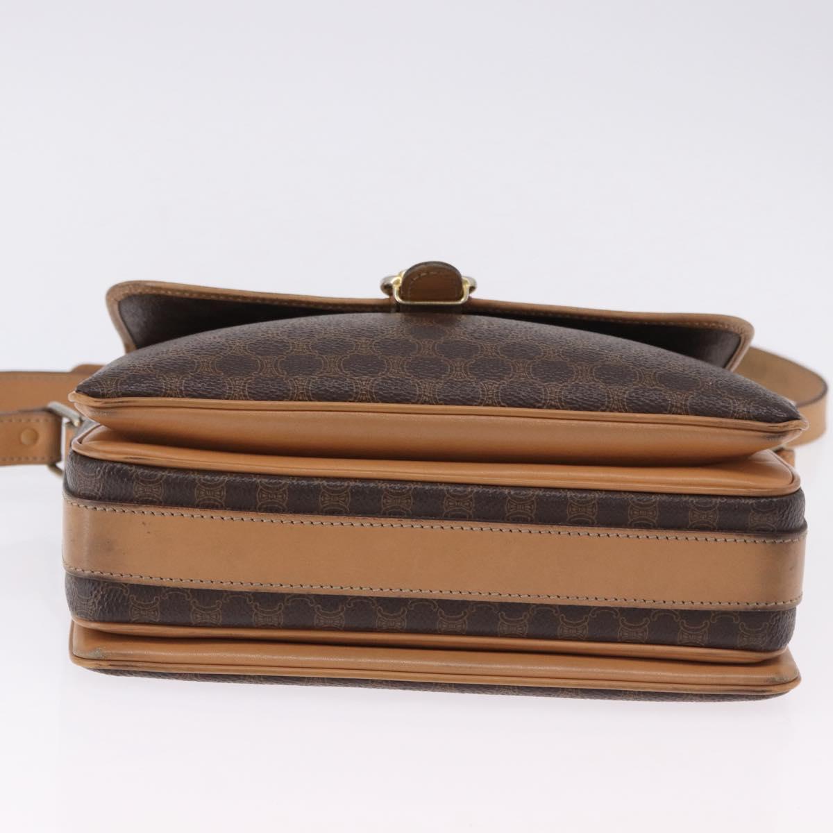 CELINE Macadam Canvas Shoulder Bag PVC Leather Brown Gold Auth ka5312