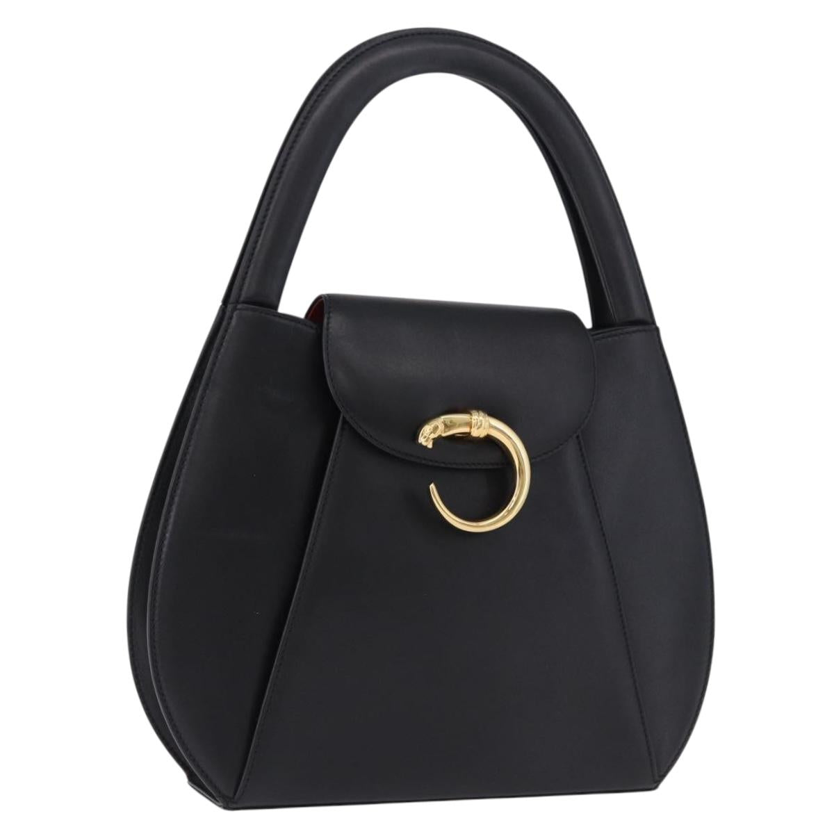 CARTIER PANTHERE Hand Bag Leather Black Gold Auth ka5314A