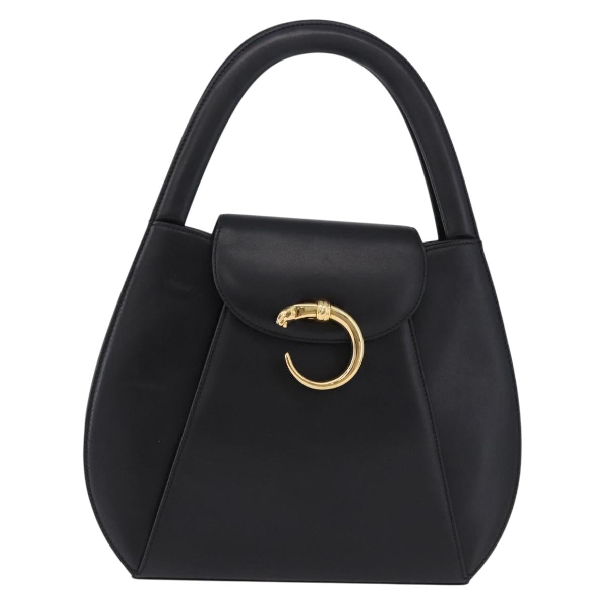 CARTIER PANTHERE Hand Bag Leather Black Gold Auth ka5314A