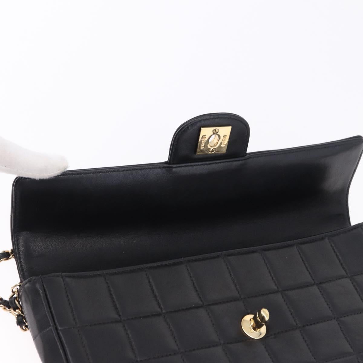 CHANEL Choco Bar Line Chain Shoulder Bag Leather Black Gold CC Auth ka5317V