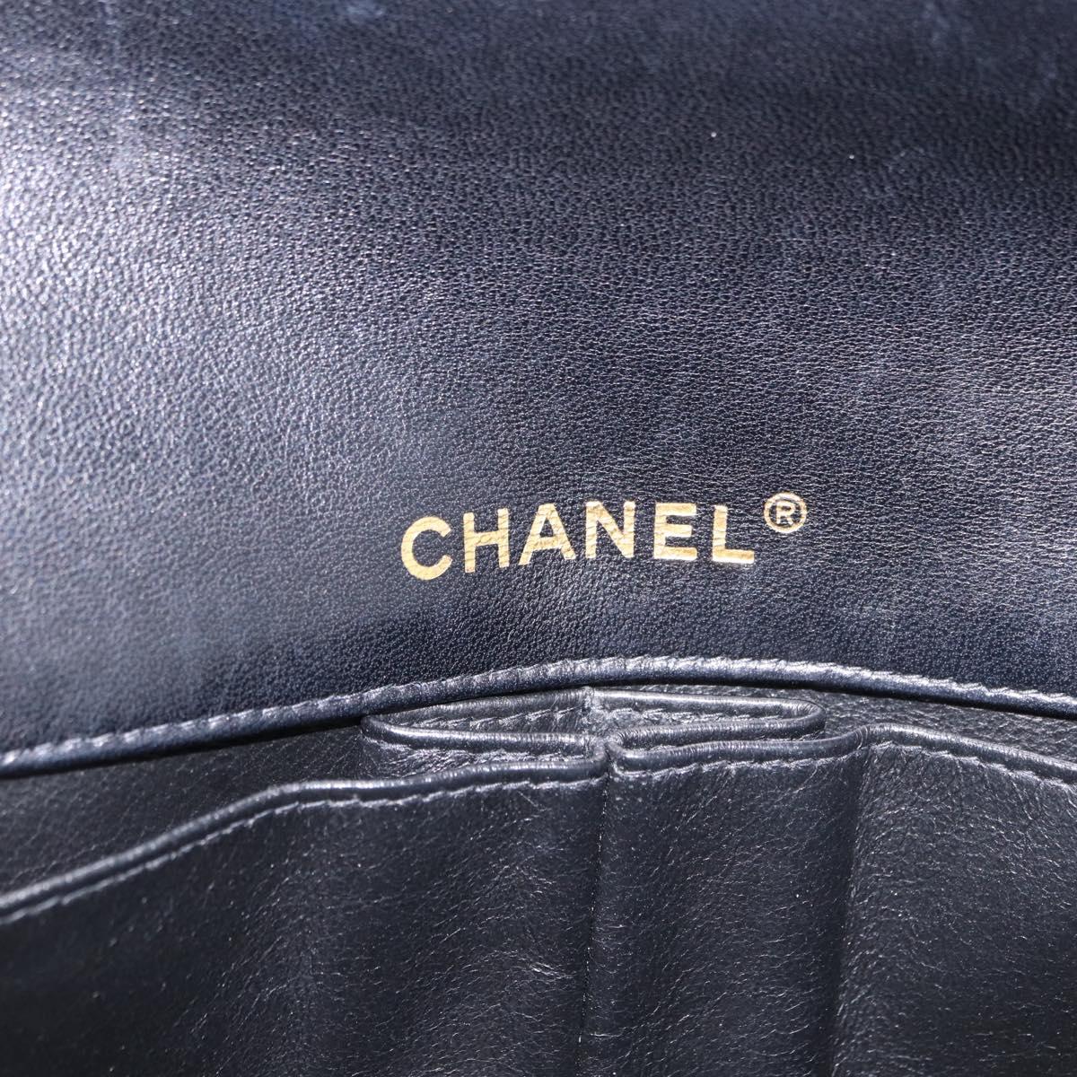 CHANEL Choco Bar Line Chain Shoulder Bag Leather Black Gold CC Auth ka5317V