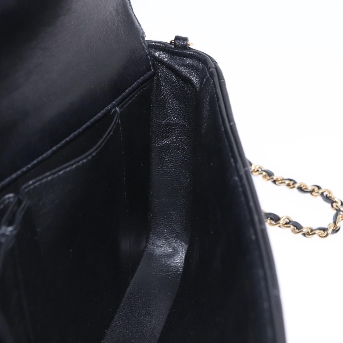 CHANEL Choco Bar Line Chain Shoulder Bag Leather Black Gold CC Auth ka5317V