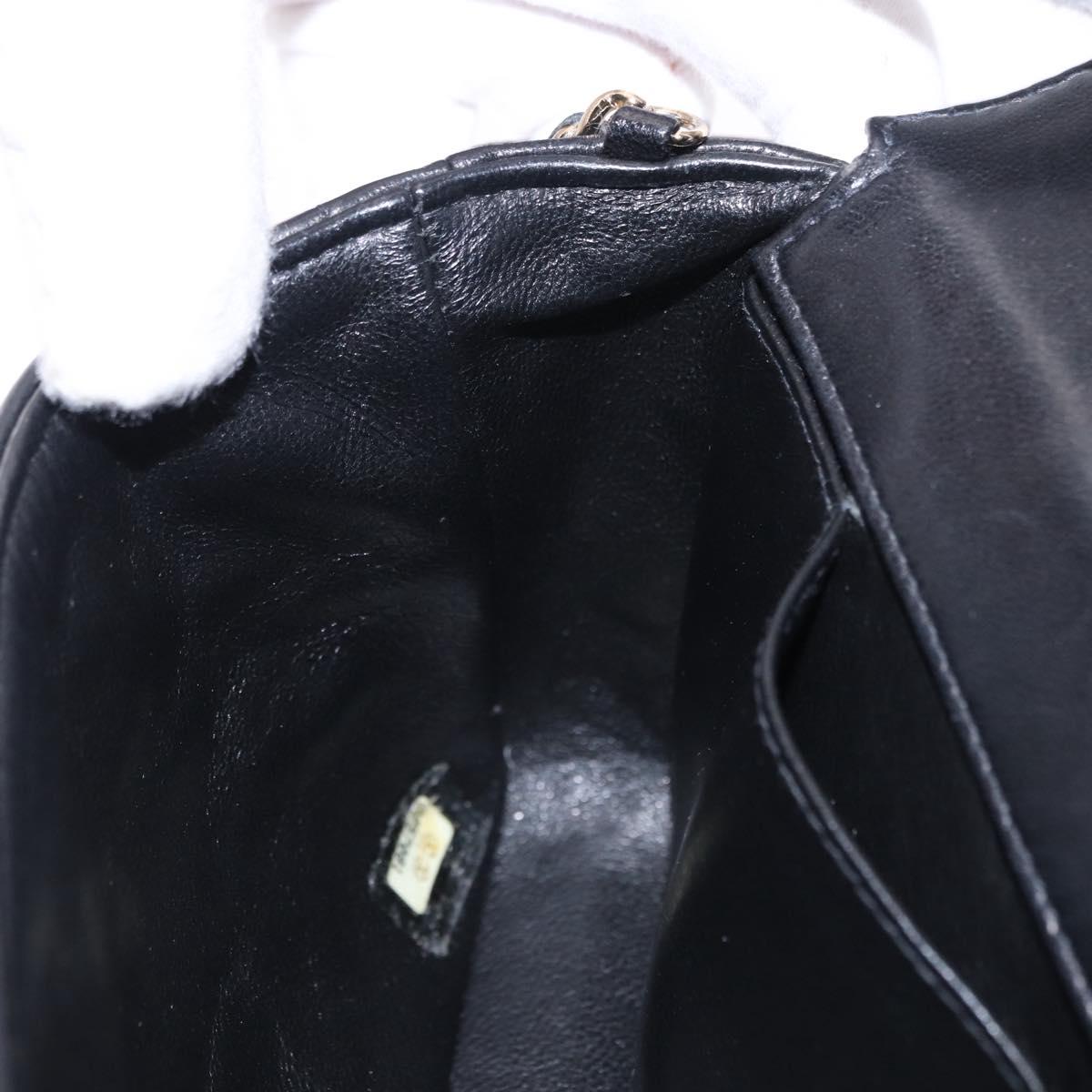 CHANEL Choco Bar Line Chain Shoulder Bag Leather Black Gold CC Auth ka5317V