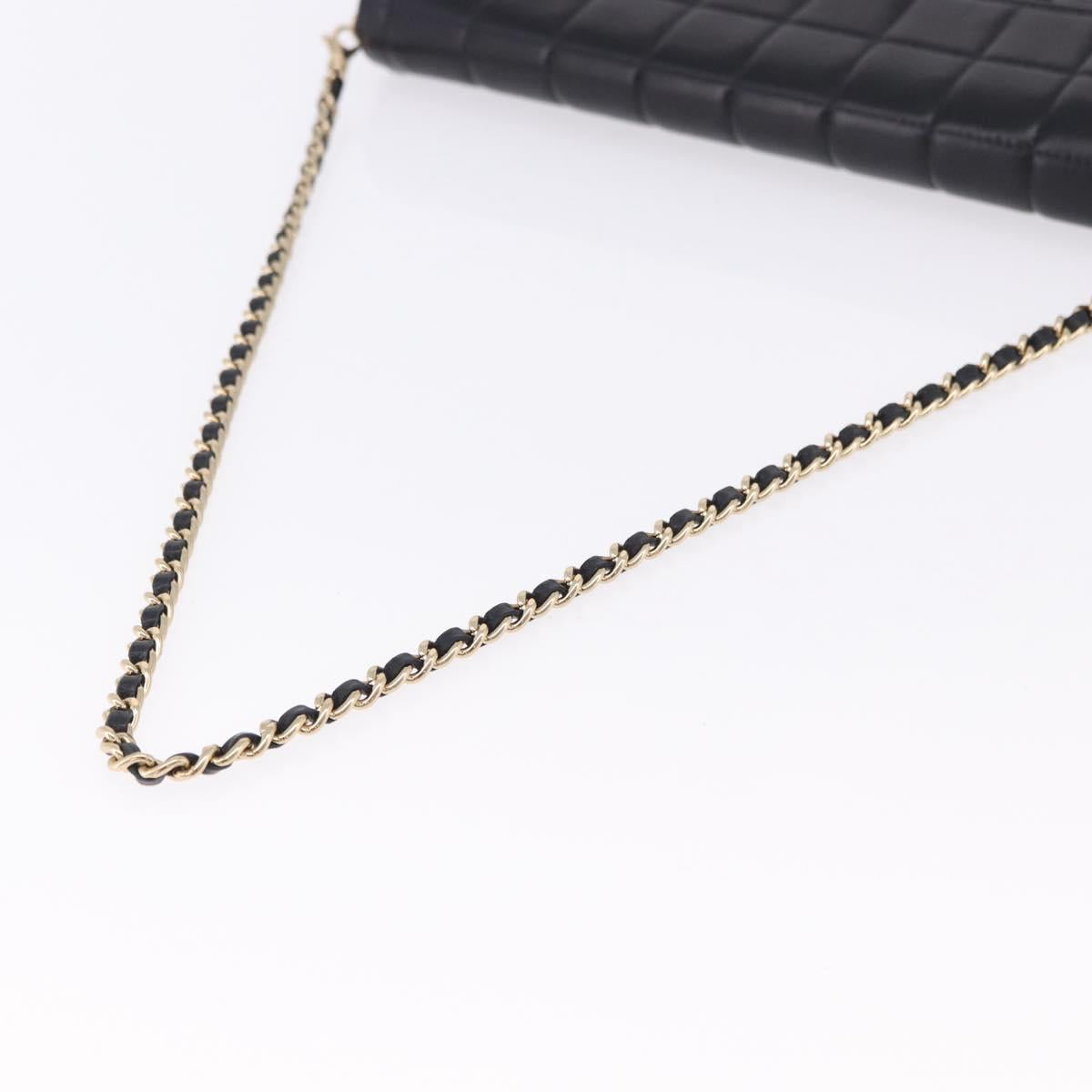 CHANEL Choco Bar Line Chain Shoulder Bag Leather Black Gold CC Auth ka5317V