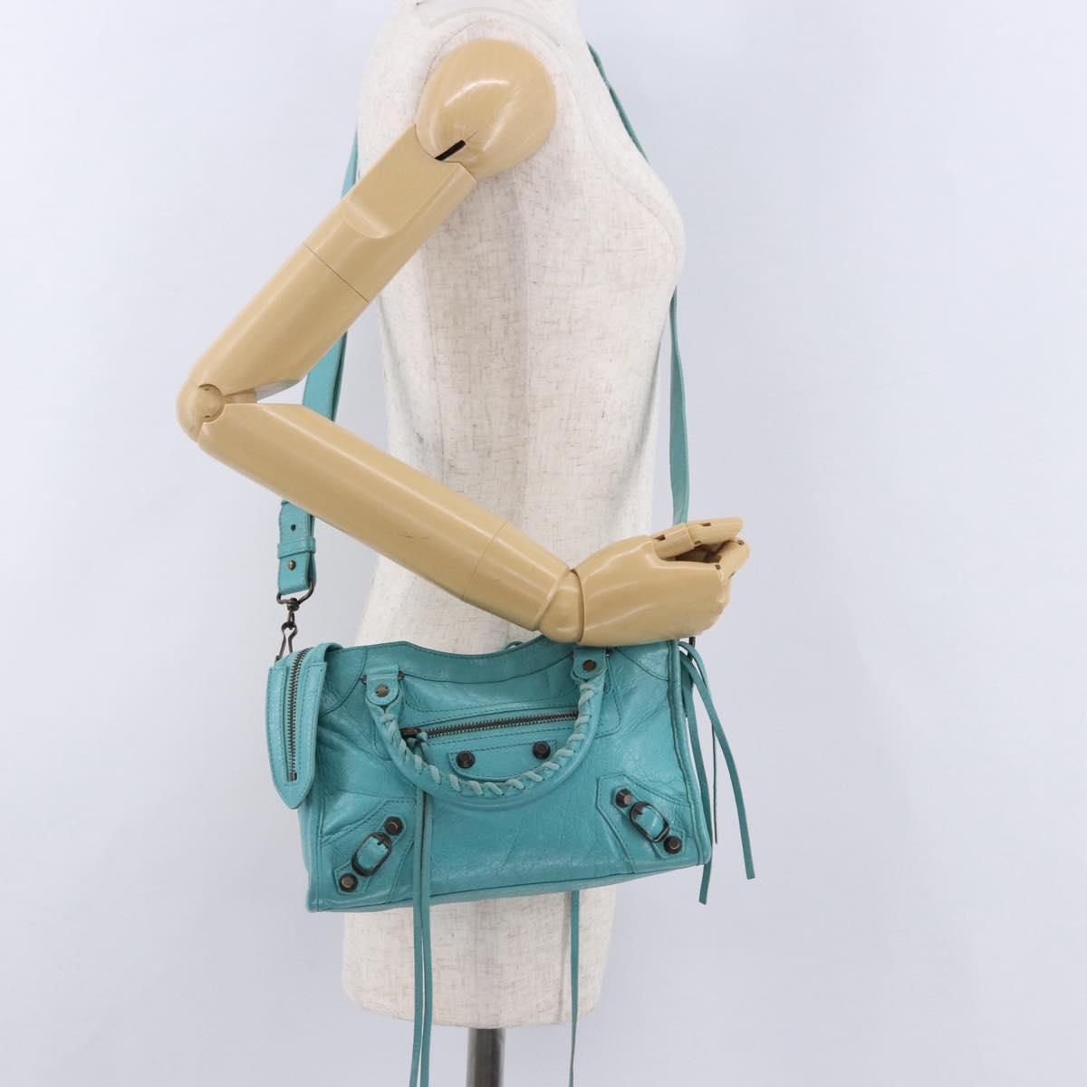 BALENCIAGA Classic Mini City Bag Leather 2way Turquoise Blue 300295 Auth ka5318M