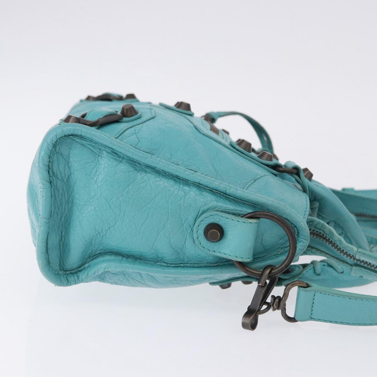 BALENCIAGA Classic Mini City Bag Leather 2way Turquoise Blue 300295 Auth ka5318M
