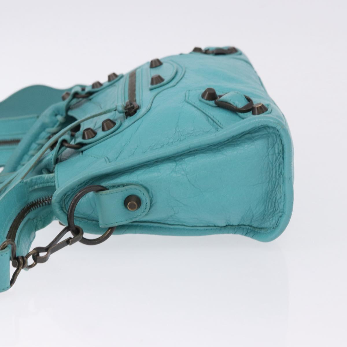 BALENCIAGA Classic Mini City Bag Leather 2way Turquoise Blue 300295 Auth ka5318M