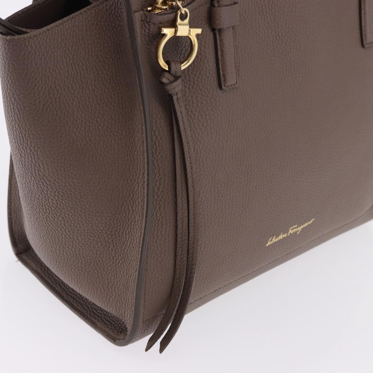Salvatore Ferragamo Tote Bag Leather Beige Gold Auth ka5320A