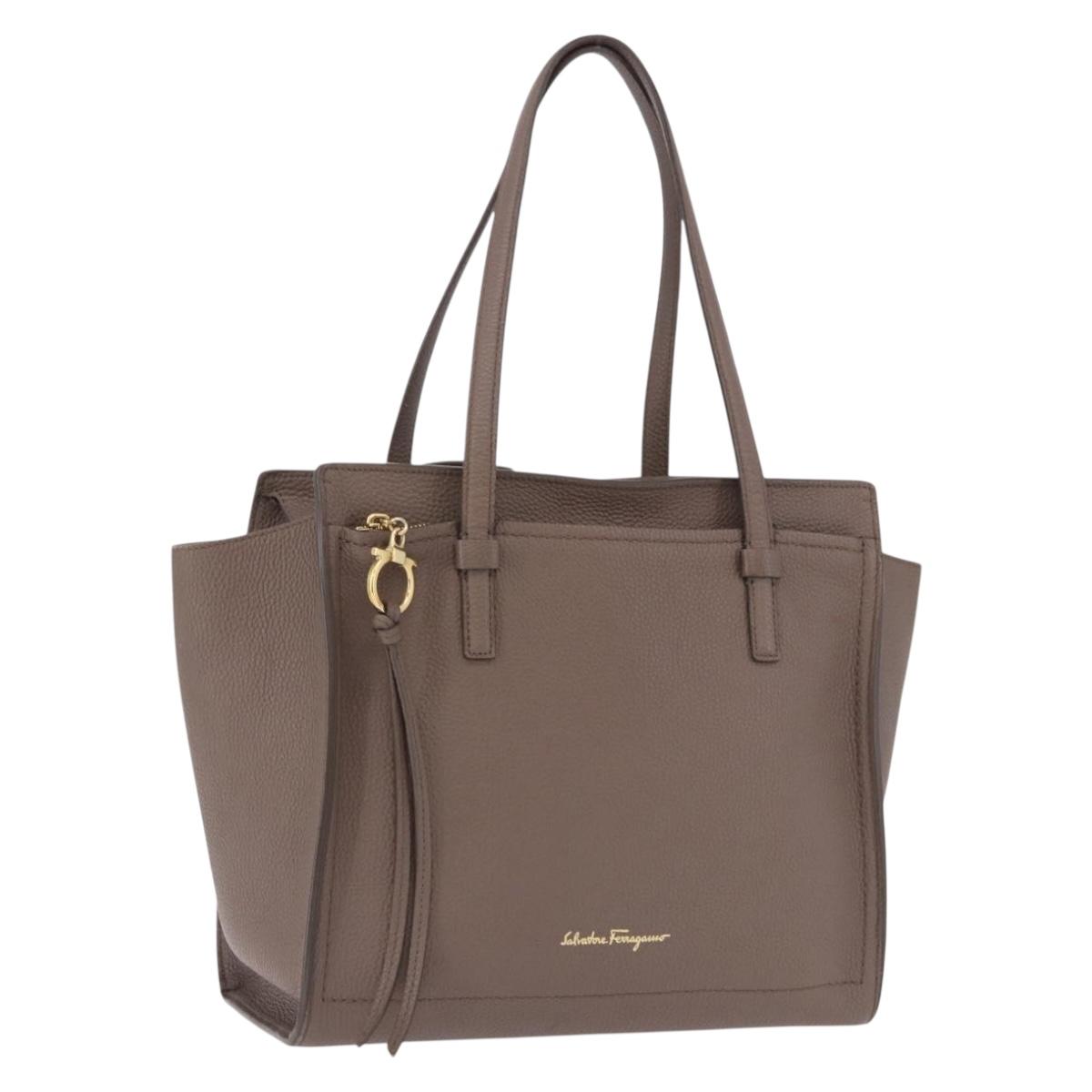 Salvatore Ferragamo Tote Bag Leather Beige Gold Auth ka5320A