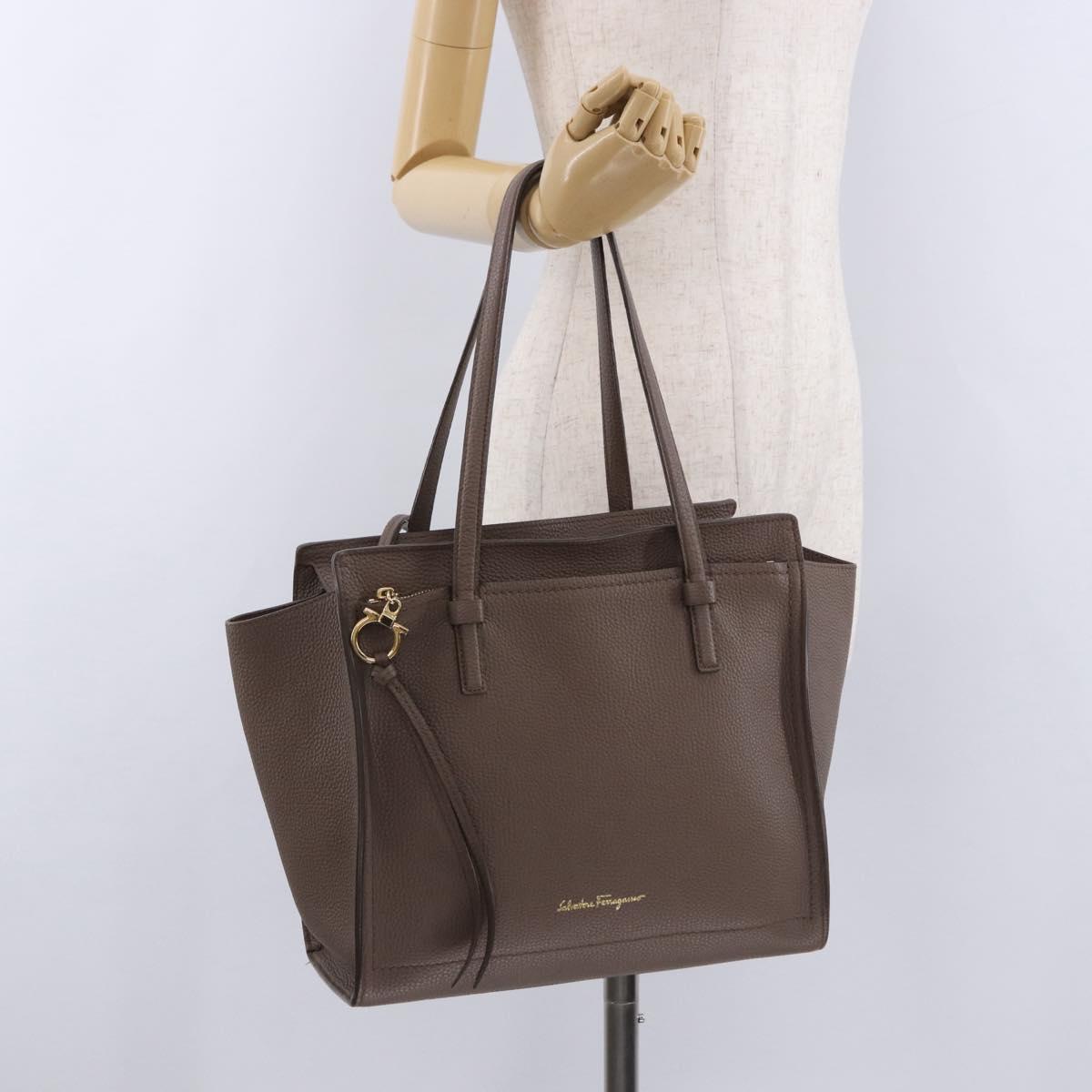 Salvatore Ferragamo Tote Bag Leather Beige Gold Auth ka5320A