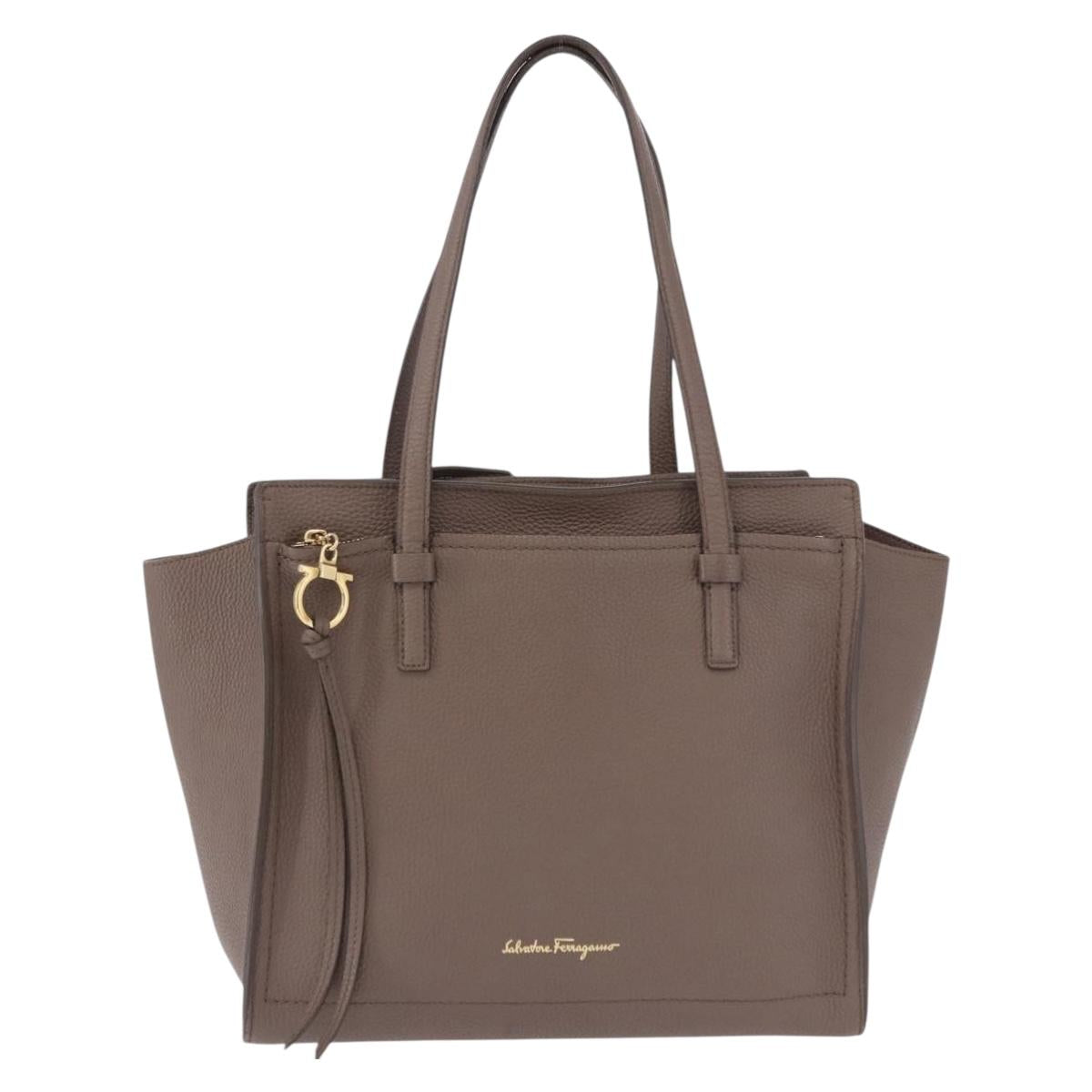 Salvatore Ferragamo Tote Bag Leather Beige Gold Auth ka5320A