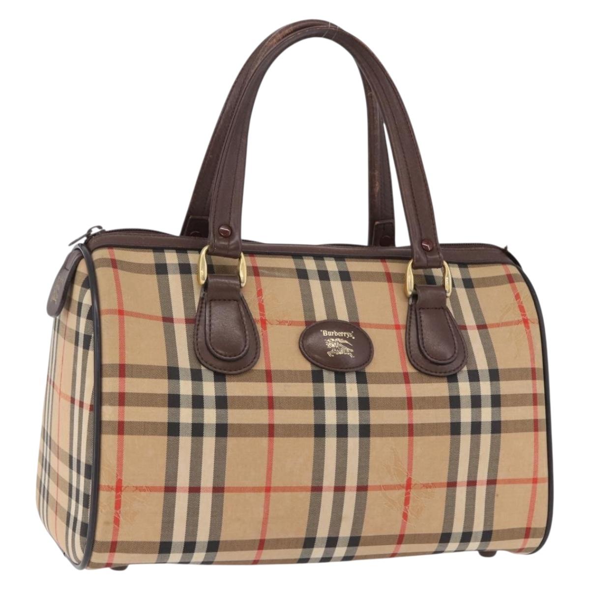 Burberrys Nova Check Boston Bag Canvas Beige Gold Auth ka5325