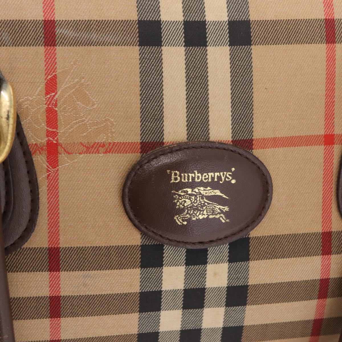 Burberrys Nova Check Boston Bag Canvas Beige Gold Auth ka5325