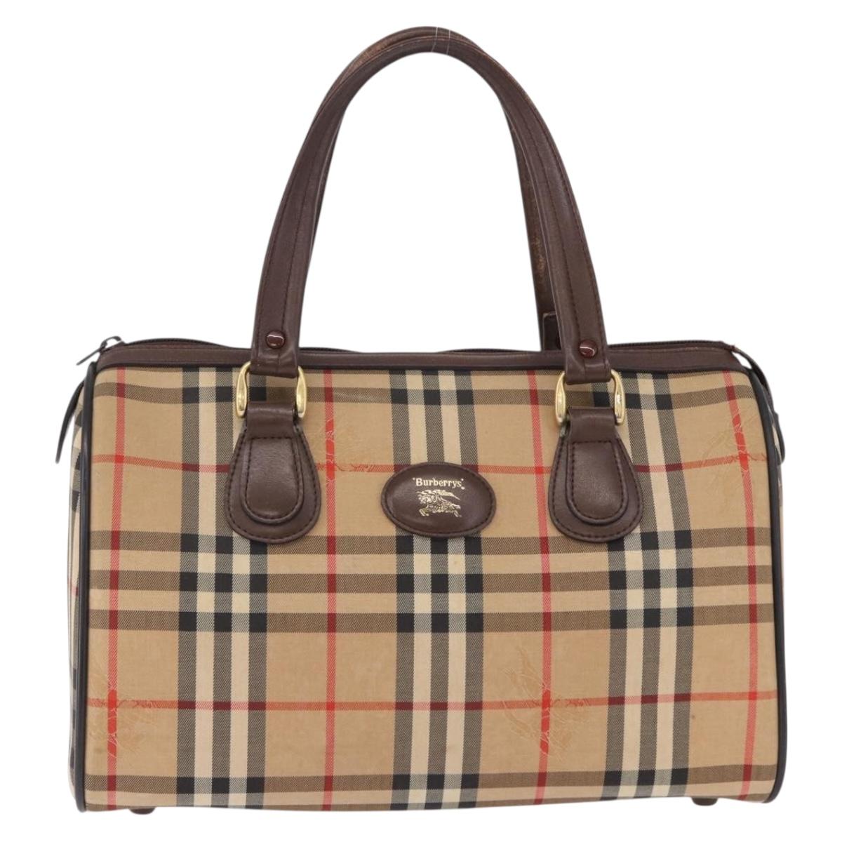Burberrys Nova Check Boston Bag Canvas Beige Gold Auth ka5325