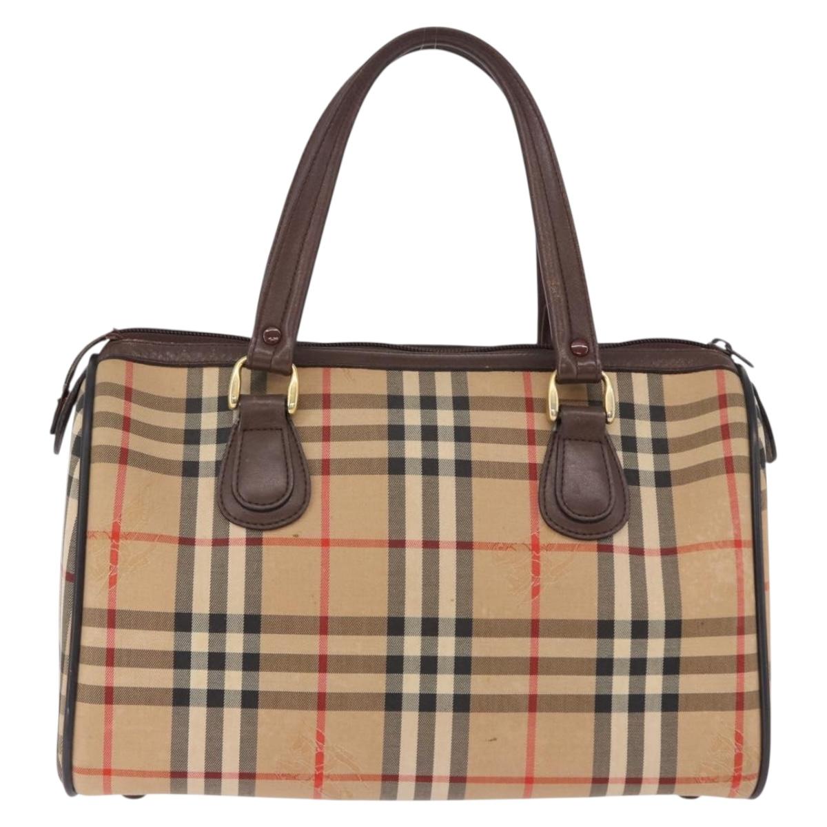 Burberrys Nova Check Boston Bag Canvas Beige Gold Auth ka5325