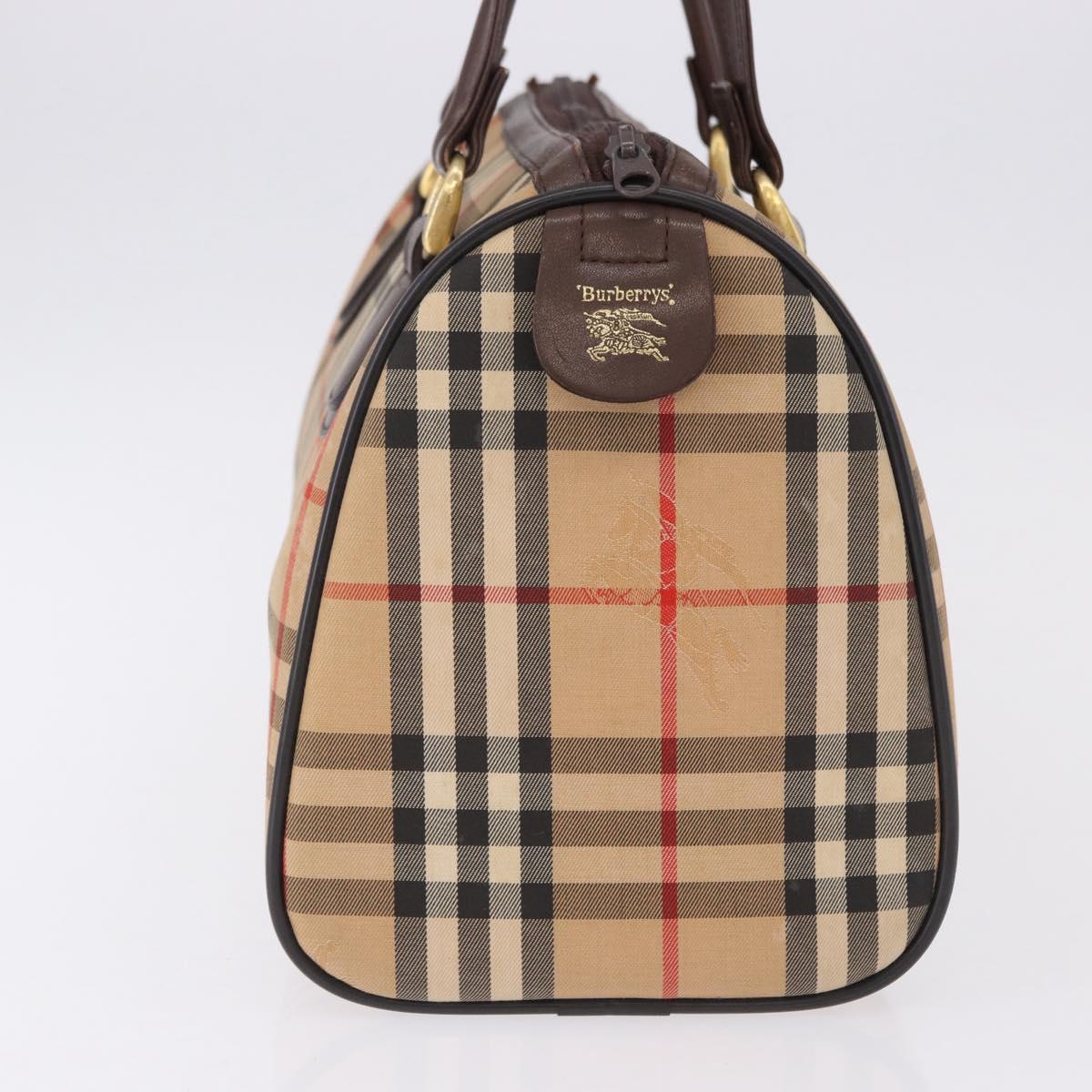 Burberrys Nova Check Boston Bag Canvas Beige Gold Auth ka5325