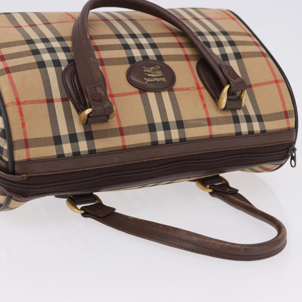 Burberrys Nova Check Boston Bag Canvas Beige Gold Auth ka5325