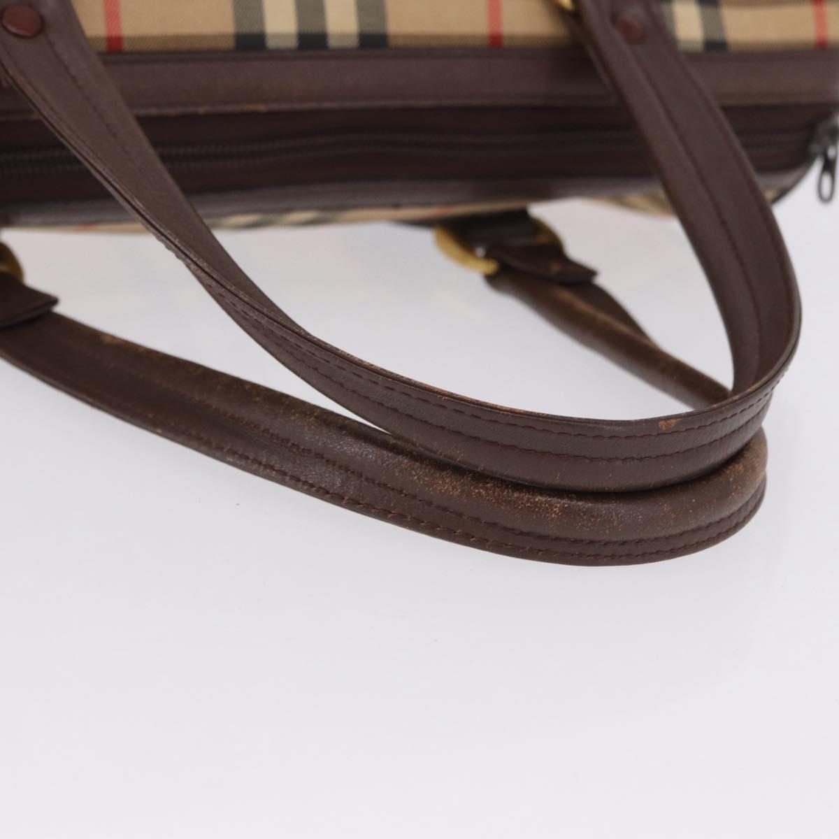 Burberrys Nova Check Boston Bag Canvas Beige Gold Auth ka5325