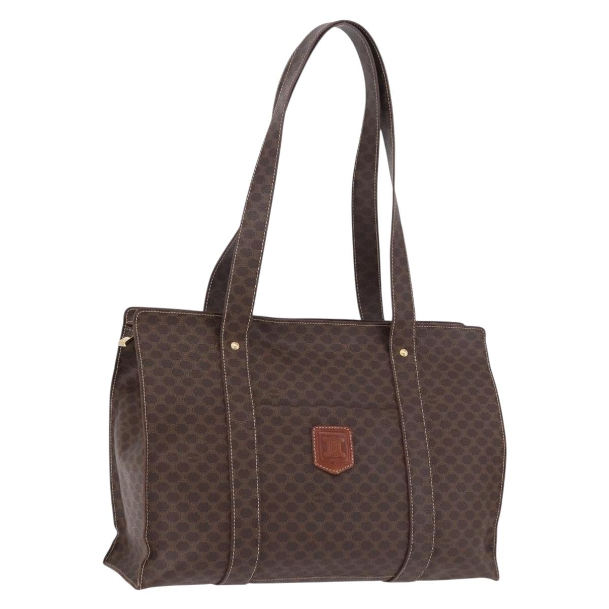 CELINE Macadam Shoulder Bag PVC Leather Brown Gold Tone Auth ka5329A