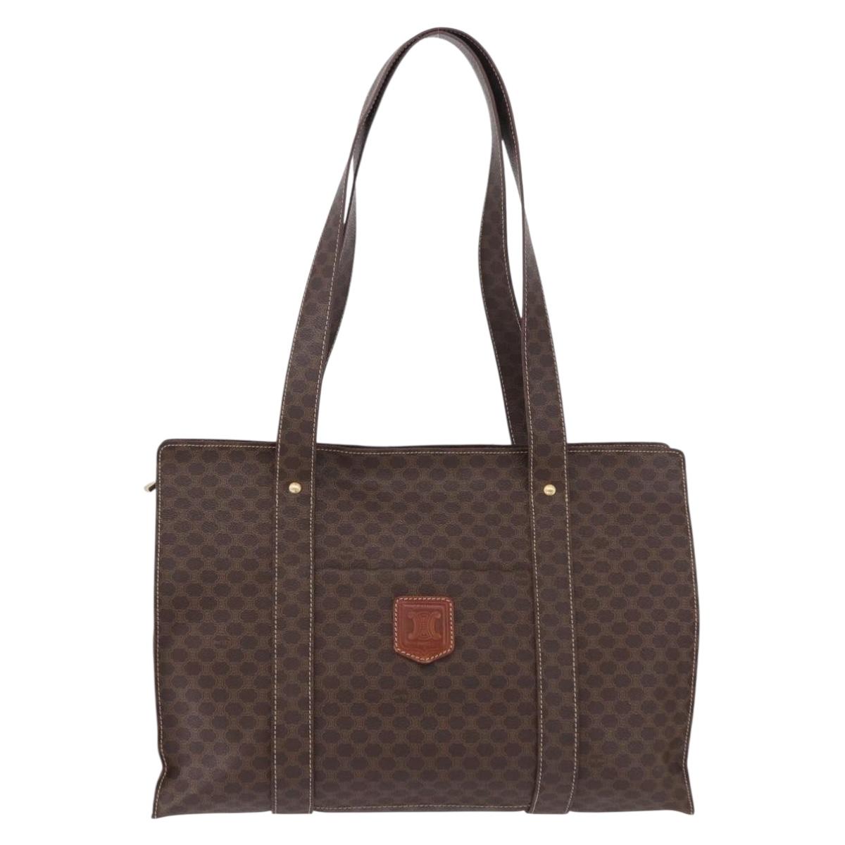 CELINE Macadam Shoulder Bag PVC Leather Brown Gold Tone Auth ka5329A