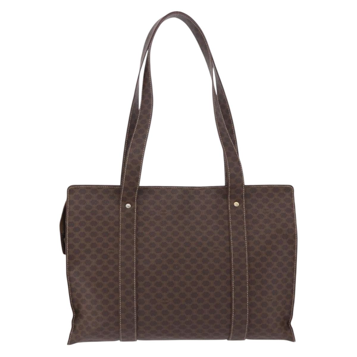 CELINE Macadam Shoulder Bag PVC Leather Brown Gold Tone Auth ka5329A