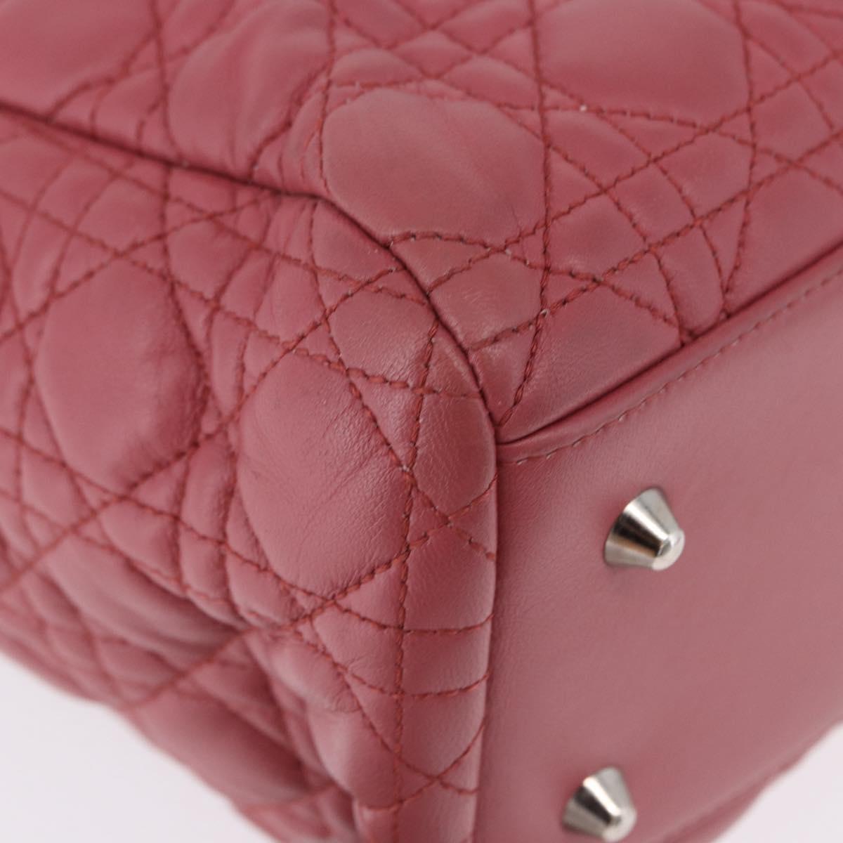 Christian Dior Canage Hand Bag Lamb Skin Pink Silver Auth ka5330V