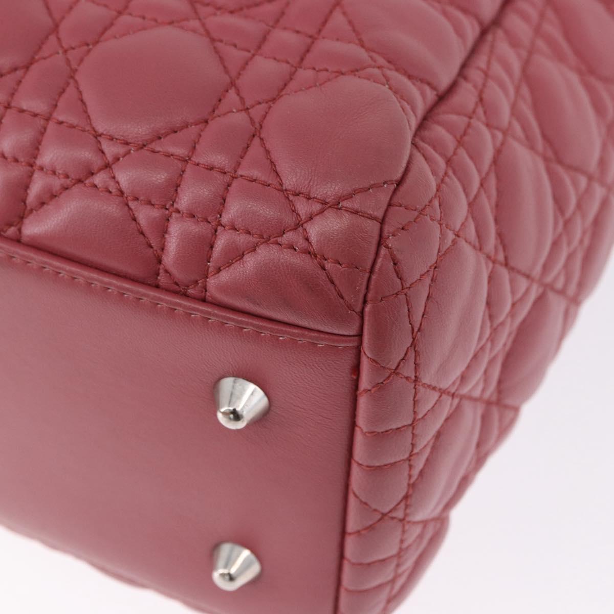 Christian Dior Canage Hand Bag Lamb Skin Pink Silver Auth ka5330V