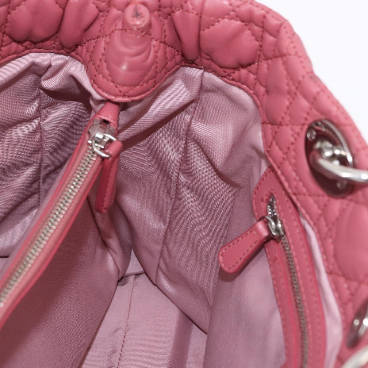 Christian Dior Canage Hand Bag Lamb Skin Pink Silver Auth ka5330V