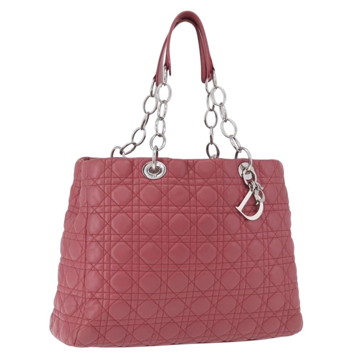 Christian Dior Canage Hand Bag Lamb Skin Pink Silver Auth ka5330V