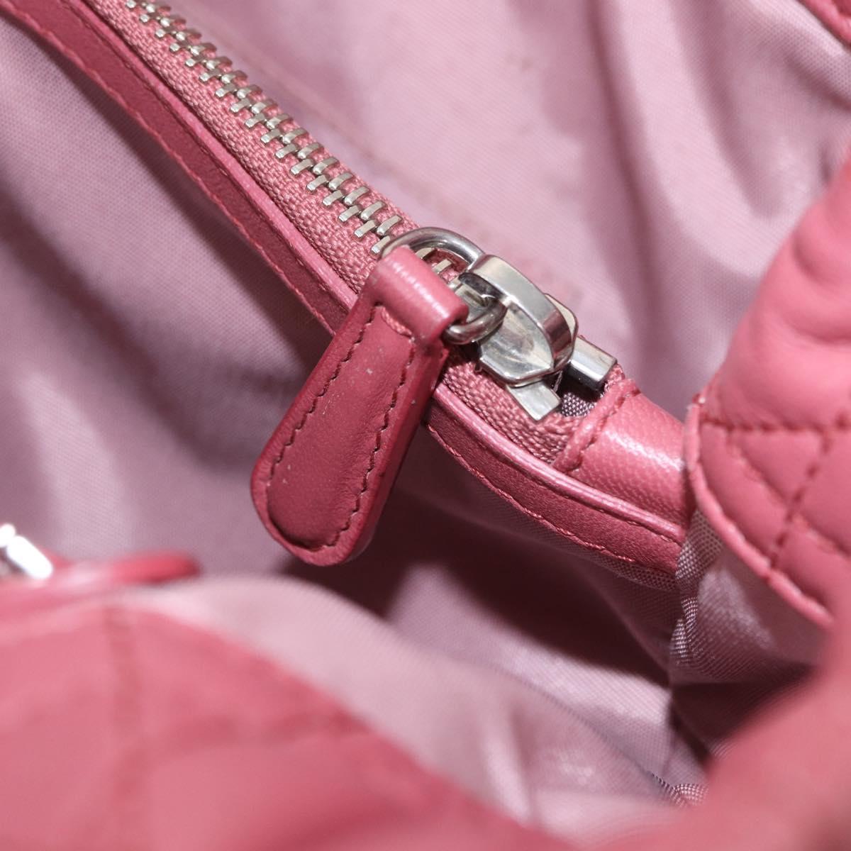 Christian Dior Canage Hand Bag Lamb Skin Pink Silver Auth ka5330V