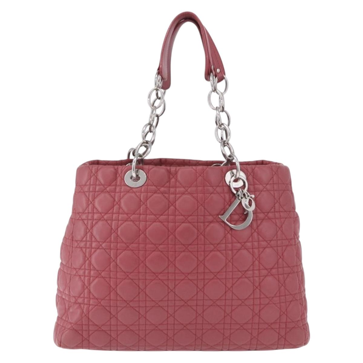 Christian Dior Canage Hand Bag Lamb Skin Pink Silver Auth ka5330V