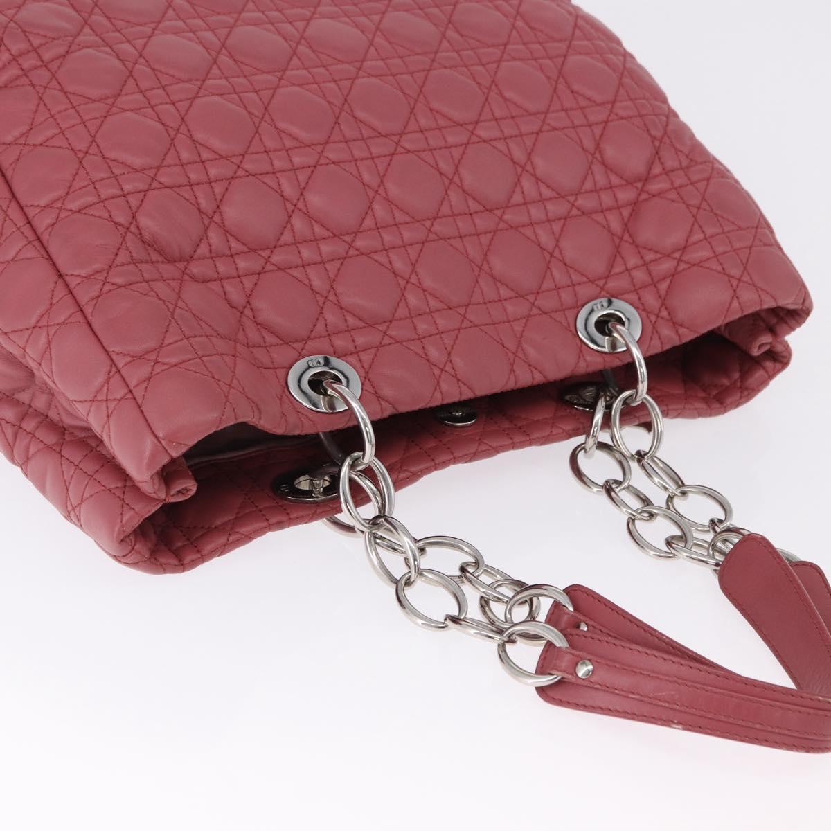 Christian Dior Canage Hand Bag Lamb Skin Pink Silver Auth ka5330V