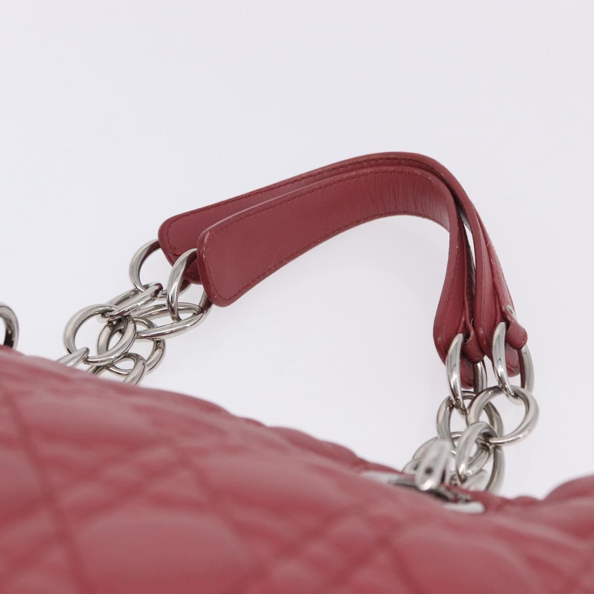 Christian Dior Canage Hand Bag Lamb Skin Pink Silver Auth ka5330V