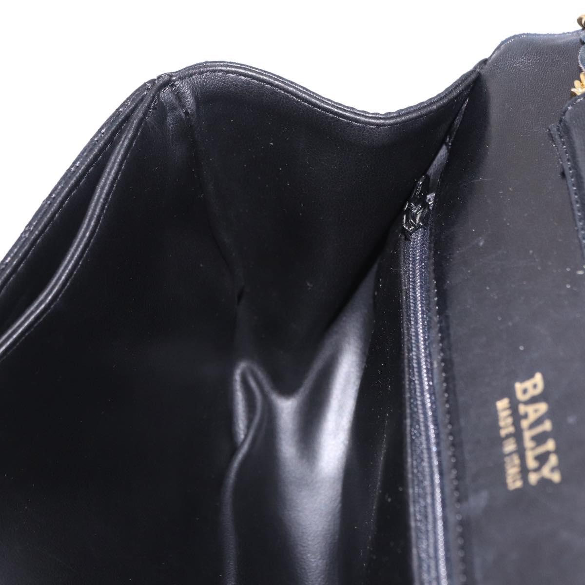 BALLY Chain Shoulder Bag Leather Black Gold Tone Auth ka5331