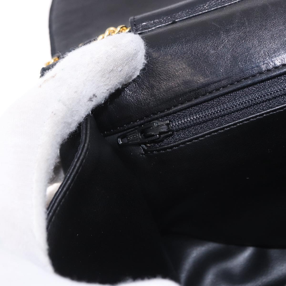 BALLY Chain Shoulder Bag Leather Black Gold Tone Auth ka5331
