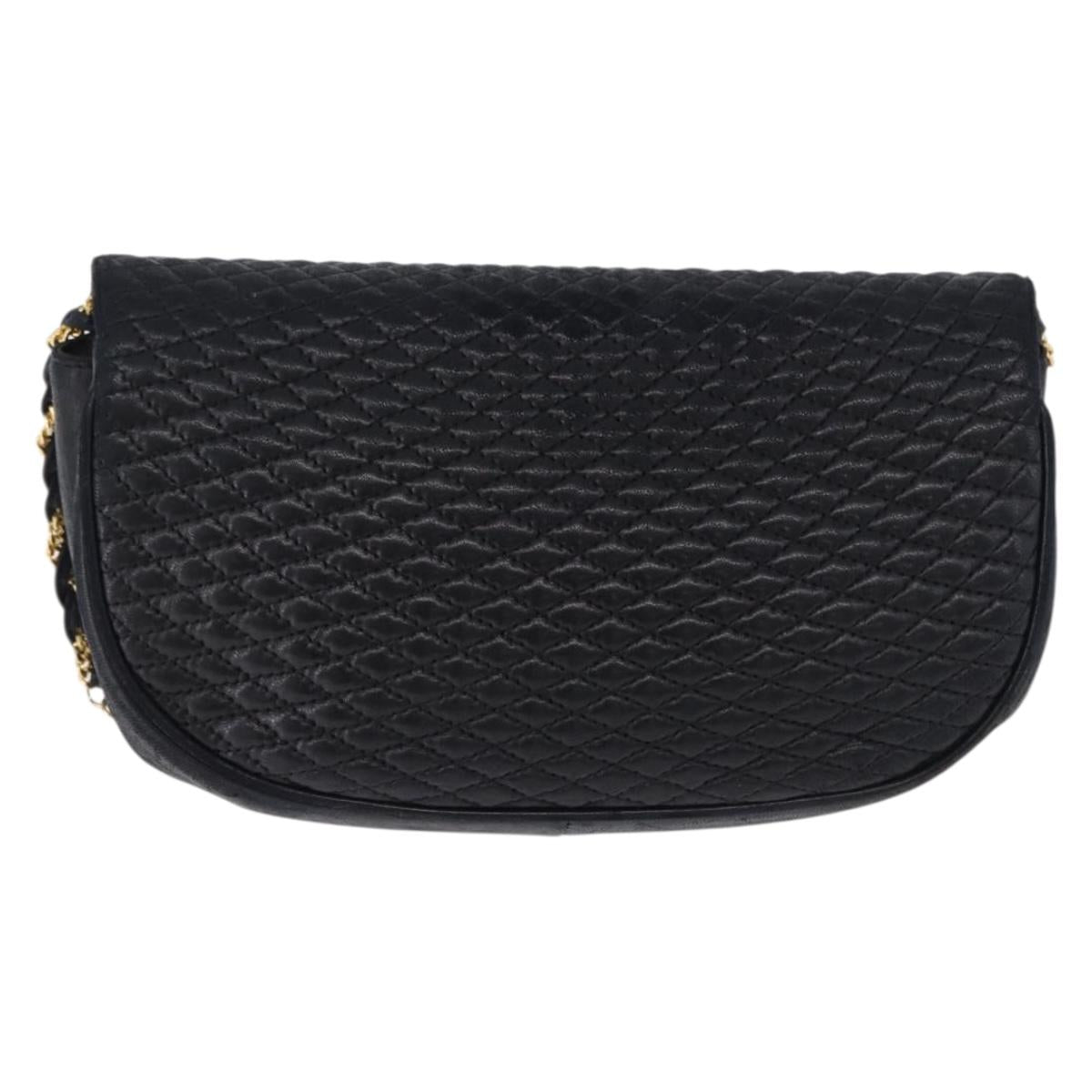 BALLY Chain Shoulder Bag Leather Black Gold Tone Auth ka5331
