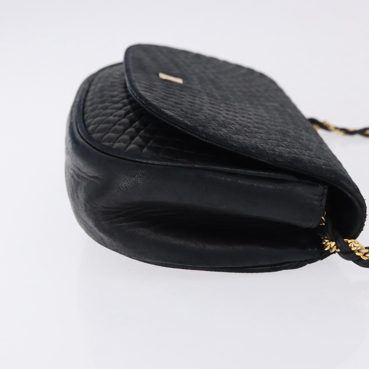 BALLY Chain Shoulder Bag Leather Black Gold Tone Auth ka5331