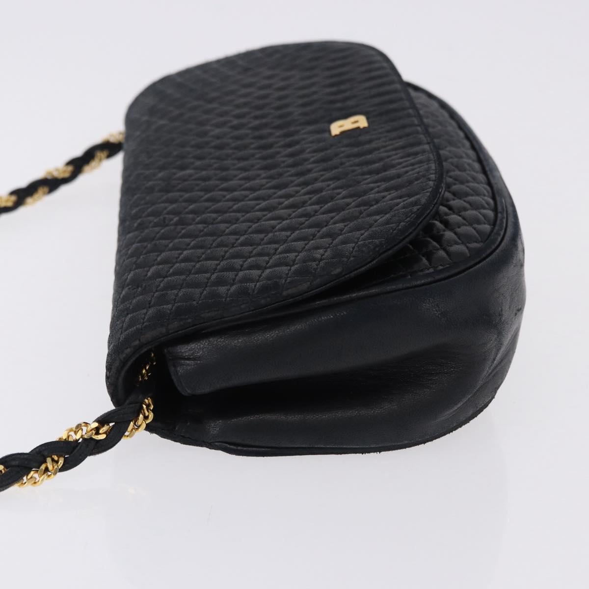 BALLY Chain Shoulder Bag Leather Black Gold Tone Auth ka5331