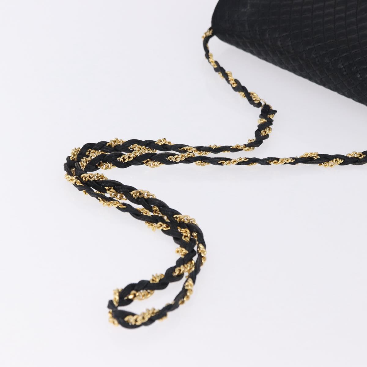 BALLY Chain Shoulder Bag Leather Black Gold Tone Auth ka5331