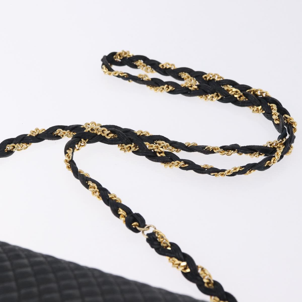BALLY Chain Shoulder Bag Leather Black Gold Tone Auth ka5331