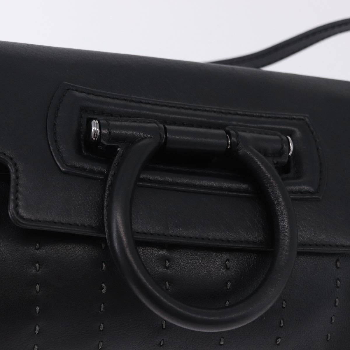 Salvatore Ferragamo Gancini Shoulder Bag Leather Black Silver Auth ka5332V
