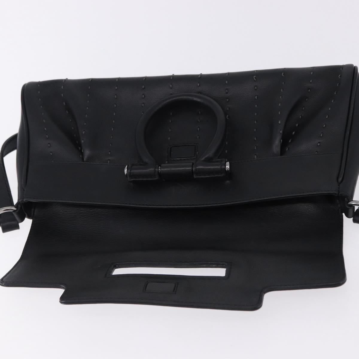 Salvatore Ferragamo Gancini Shoulder Bag Leather Black Silver Auth ka5332V