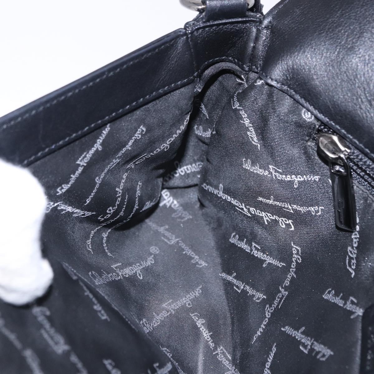 Salvatore Ferragamo Gancini Shoulder Bag Leather Black Silver Auth ka5332V