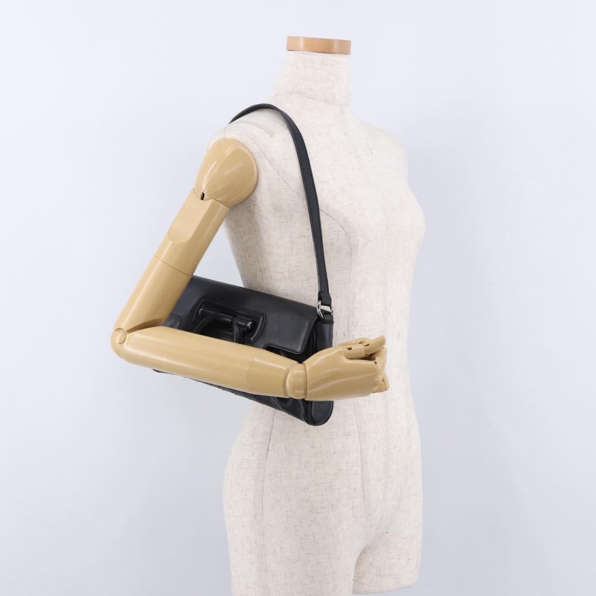 Salvatore Ferragamo Gancini Shoulder Bag Leather Black Silver Auth ka5332V