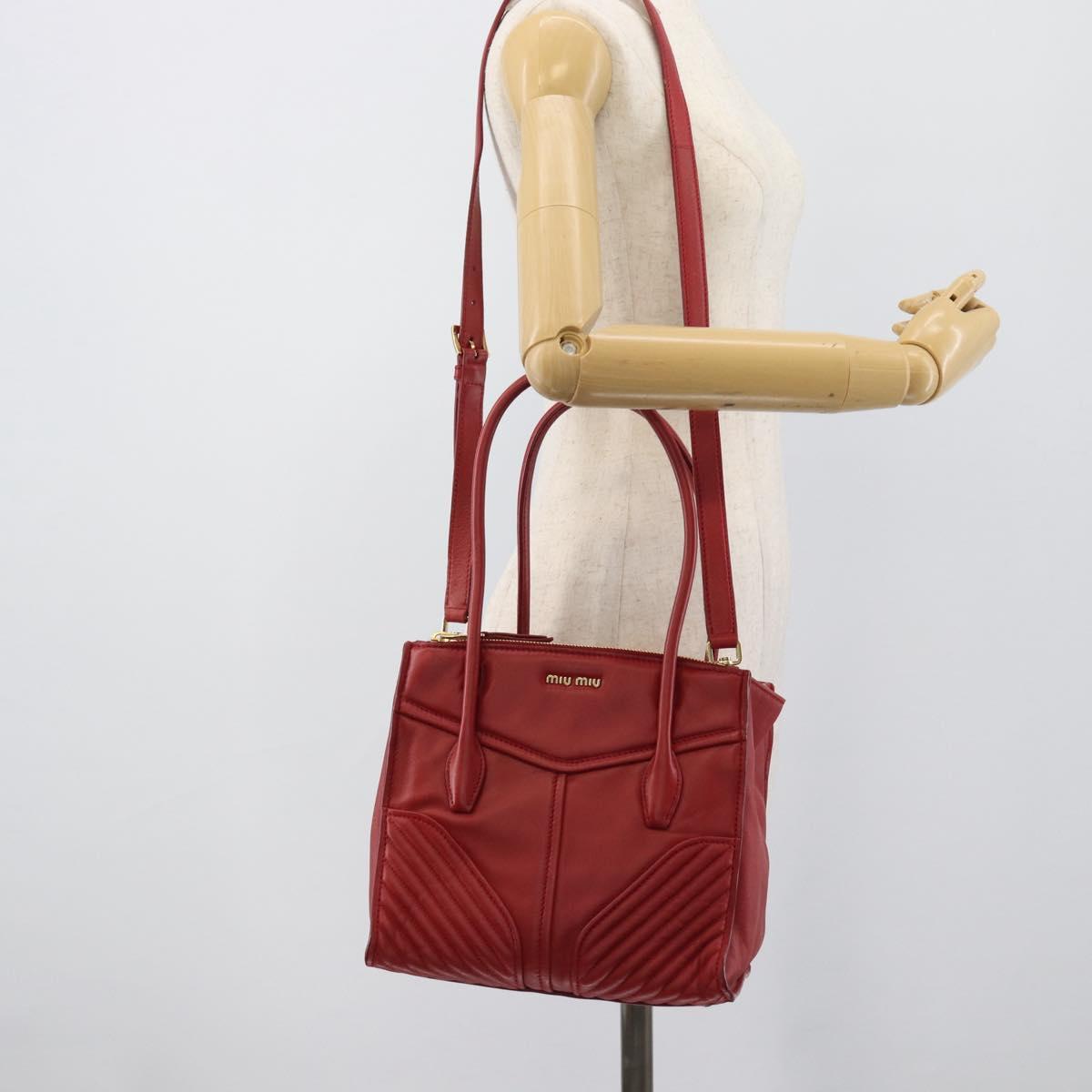 Miu Miu Tote Bag Leather 2way Red Gold Tone Auth ka5333V